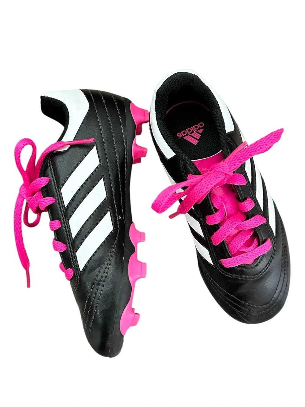 ADIDAS Kids Black & Pink Soccer Cleats White Stripes size US 11